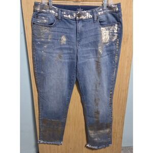 Soho Jeans New York & Company Gold Foil Metallic Boyfriend Jeans‎ Blue 14 Ankle